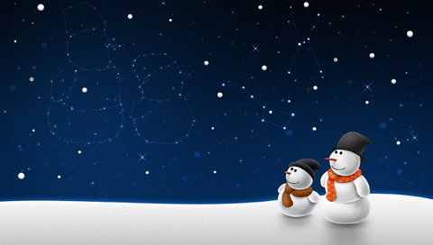 Обои зима, звезды, снеговики, созвездия, winter, stars, snowmen, constellation разрешение 2560x1600 Загрузить