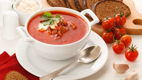 Обои хлеб, томаты, борщ, суп, bread, tomatoes, soup разрешение 1920x1200 Загрузить