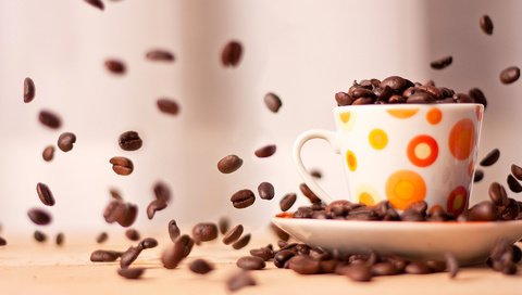 Обои зерна, кофе, кружка, блюдце, чашка, кофейные зерна, grain, coffee, mug, saucer, cup, coffee beans разрешение 1920x1200 Загрузить
