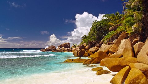 Обои камни, пляж, тропики, сейшелы, stones, beach, tropics, seychelles разрешение 1920x1080 Загрузить