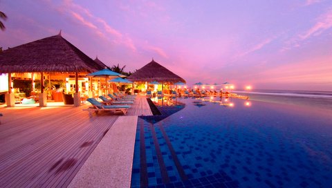Обои закат, курорт, тропики, мальдивы, sunset, resort, tropics, the maldives разрешение 3613x2178 Загрузить
