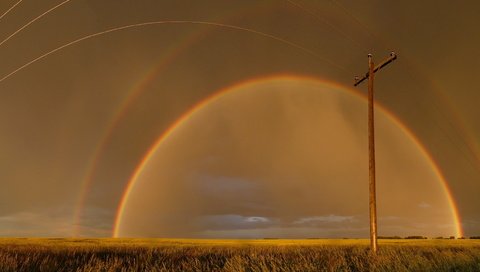 Обои небо, вечер, пейзаж, радуга, the sky, the evening, landscape, rainbow разрешение 2560x1440 Загрузить