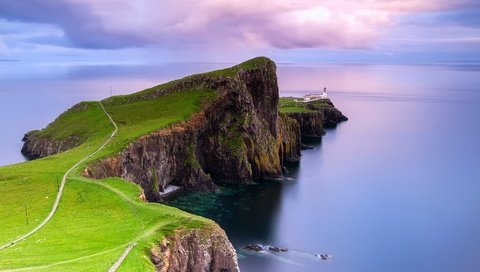 Обои маяк, шотландия, на краю, остров скай, neist point, архипелаг внутренние гебриды, lighthouse, scotland, on the edge, isle of skye, the archipelago of the inner hebrides разрешение 2048x1365 Загрузить