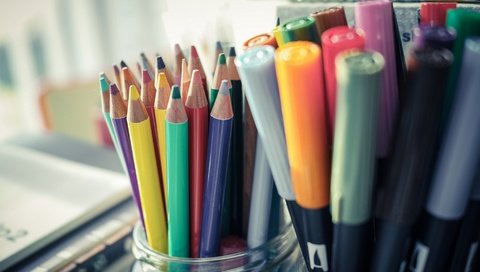 Обои разноцветные, цвет, карандаши, цветные карандаши, фломастеры, маркеры, colorful, color, pencils, colored pencils, markers разрешение 1920x1080 Загрузить