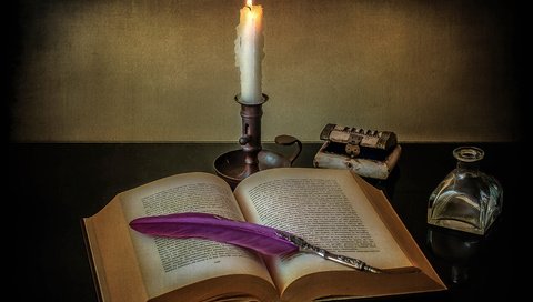 Обои пламя, свеча, книга, перо, натюрморт, пламя свечи, flame, candle, book, pen, still life, the flame of a candle разрешение 3510x2382 Загрузить