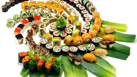 Обои креветки, черная икра, зелень, красная икра, листья, японская кухня, украшения, лосось, ломтики, сервировка, рис, тунец, суши, нарезка, роллы, красная рыба, морепродукты, shrimp, black caviar, greens, red caviar, leaves, japanese cuisine, decoration, salmon, slices, serving, figure, tuna, sushi, cutting, rolls, red fish, seafood разрешение 2880x2019 Загрузить