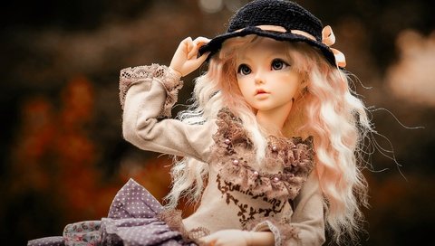 Обои взгляд, девочка, игрушка, кукла, волосы, шляпка, look, girl, toy, doll, hair, hat разрешение 1939x1257 Загрузить