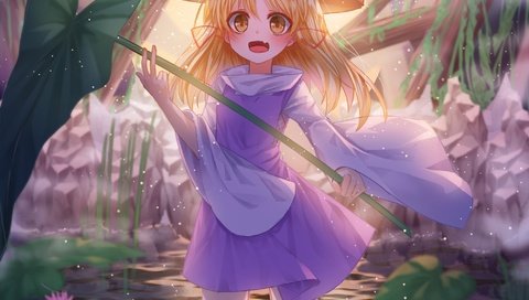 Обои вода, платье, блондинка, лоли, мория сувако, тохо, л, water, dress, blonde, loli, moriya suwako, touhou, l разрешение 2000x2000 Загрузить