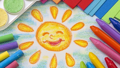 Обои рисунок, разноцветные, краски, солнышко, мелки, elena schweitzer, figure, colorful, paint, the sun, crayons разрешение 3840x2400 Загрузить
