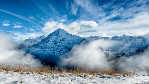 Обои небо, альпы, облака, снег, природа, зима, пейзаж, гора, плато, the sky, alps, clouds, snow, nature, winter, landscape, mountain, plateau разрешение 1920x1080 Загрузить