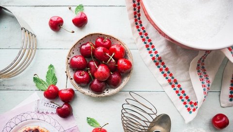 Обои черешня, спелая, ягоды, вишня, посуда, сочная, cherry, ripe, berries, dishes, juicy разрешение 1920x1080 Загрузить