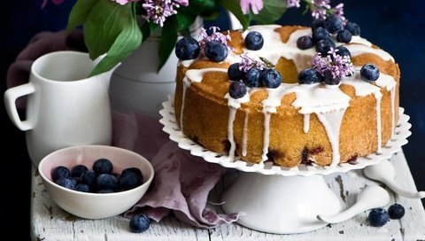 Обои ягоды, черника, сладкое, выпечка, глазурь, пирог, berries, blueberries, sweet, cakes, glaze, pie разрешение 2048x1187 Загрузить