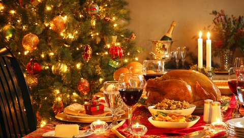 Обои новый год, новогодний стол, елка, угощения, вино, рождество, шампанское, курица, закуски, индейка, new year, christmas table, tree, treats, wine, christmas, champagne, chicken, snacks, turkey разрешение 2560x1600 Загрузить