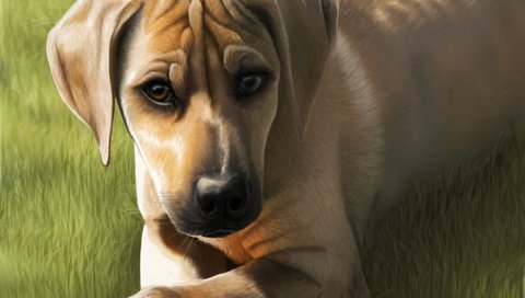 Обои арт, трава, мордочка, взгляд, собака, уши, art, grass, muzzle, look, dog, ears разрешение 2702x2235 Загрузить