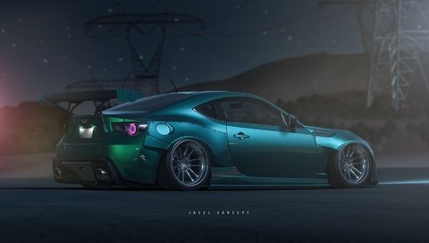 Обои арт, ночь, машина, авто, рендеринг, жажда скорости, субару, subaru brz, art, night, machine, auto, rendering, need for speed, subaru разрешение 1920x1080 Загрузить