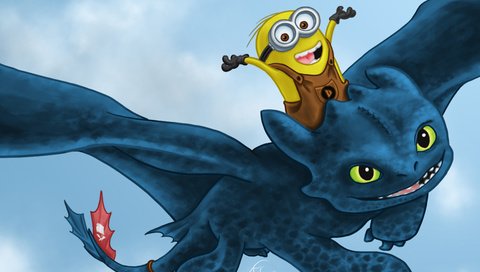 Обои дракон, мультфильм, миньон, анимация, иллюстрация, dragon, cartoon, minion, animation, illustration разрешение 3840x2160 Загрузить