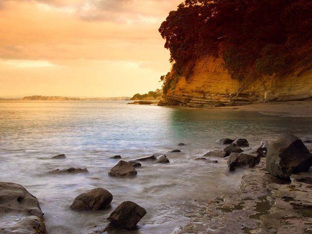 Обои закат, пляж, новая зеландия, окленд, sunset, beach, new zealand, auckland разрешение 2560x1600 Загрузить