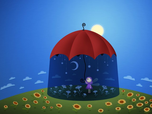 Обои солнце, зонт, подсолнухи, the sun, umbrella, sunflowers разрешение 2560x1600 Загрузить