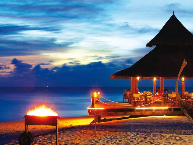 Обои море, пляж, курорт, ресторан, тропики, мальдивы, sea, beach, resort, restaurant, tropics, the maldives разрешение 7225x2706 Загрузить