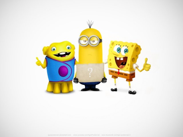 Обои кевин, спанч боб, миньон, супер команда, kevin, spongebob, minion, super team разрешение 2560x1600 Загрузить