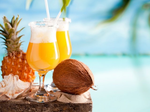 Обои еда, коктейль, бокалы, ананас, кокосы, food, cocktail, glasses, pineapple, coconuts разрешение 3000x2000 Загрузить
