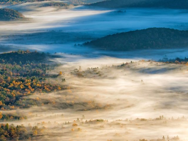 Обои холмы, туман, осень, сша, северная каролина, hills, fog, autumn, usa, north carolina разрешение 5419x3048 Загрузить