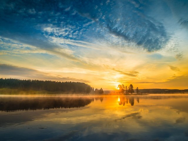 Обои озеро, природа, закат, lake, nature, sunset разрешение 3840x2160 Загрузить