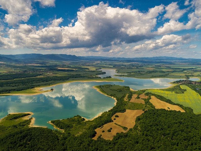 Обои небо, река, водоем, берега, вид с высоты, the sky, river, pond, bank, the разрешение 3840x2160 Загрузить