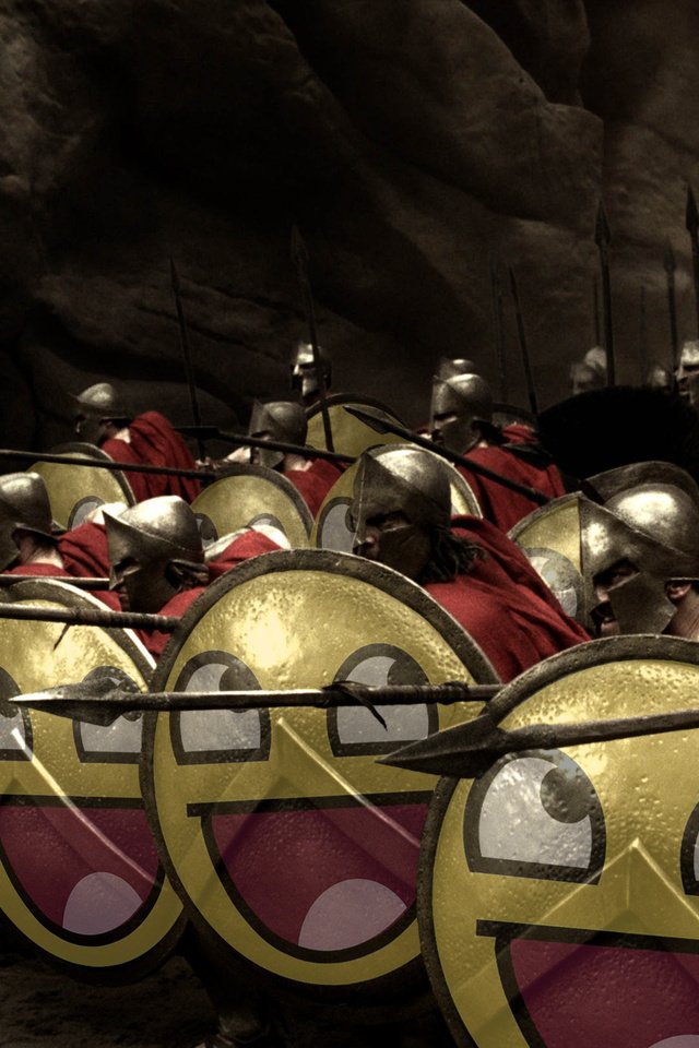 Обои смайлы, щиты, воины, копья, 300 спартанцев, smiles, shields, warriors, spears, 300 spartans разрешение 3100x1618 Загрузить