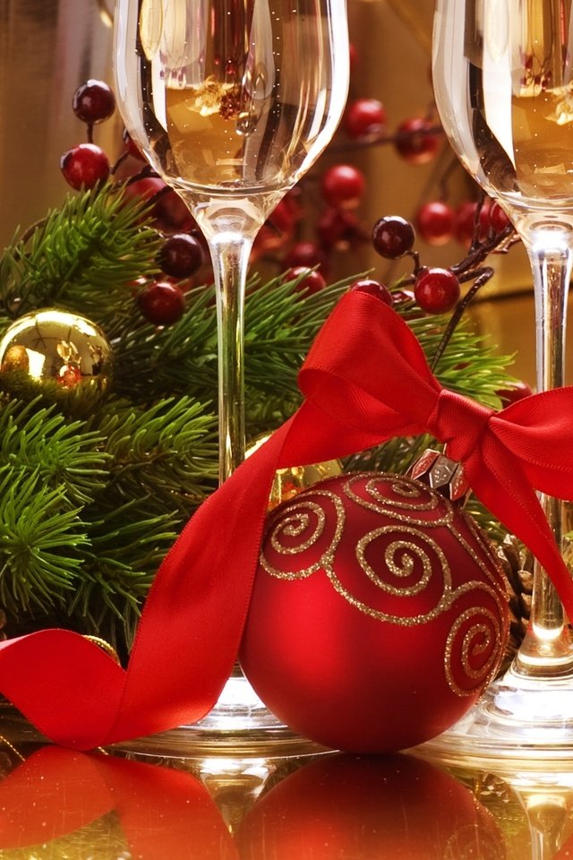 Обои новый год, зима, шарики, бокалы, шампанское, new year, winter, balls, glasses, champagne разрешение 2560x1600 Загрузить