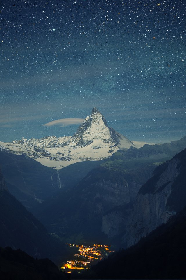 Обои горы, звезд, mountains, stars разрешение 3840x2400 Загрузить