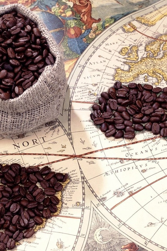 Обои кофе, карта, кофейные зерна, путешествие, мешочек, coffee, map, coffee beans, journey, pouch разрешение 1920x1200 Загрузить