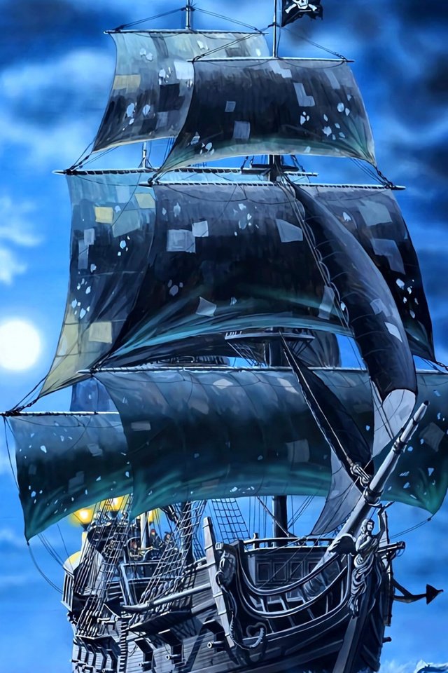 Обои арт, корабль, пираты, чёрные, паруса, галеон, черная жемчужина, art, ship, pirates, black, sails, galleon, black pearl разрешение 2112x1188 Загрузить