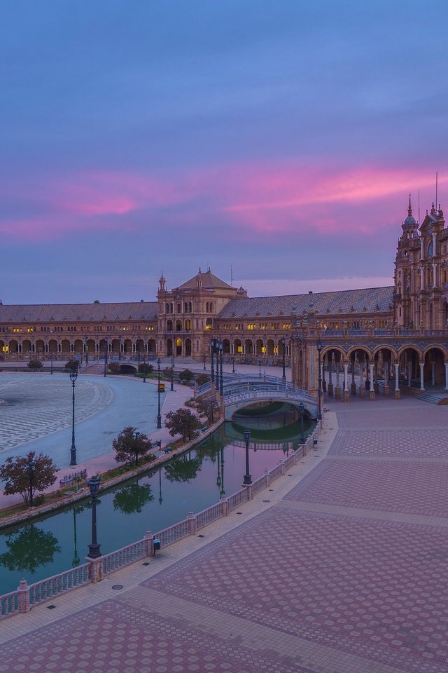 Обои площадь, река, севилья, закат, plaza de españa, мост, площадь испании, башня, фонтан, архитектура, здание, испания, area, river, seville, sunset, bridge, espana, tower, fountain, architecture, the building, spain разрешение 2048x1471 Загрузить