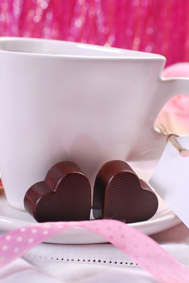 Обои розы, кофе, конфеты, розовые, лента, сердечки, roses, coffee, candy, pink, tape, hearts разрешение 3872x2592 Загрузить