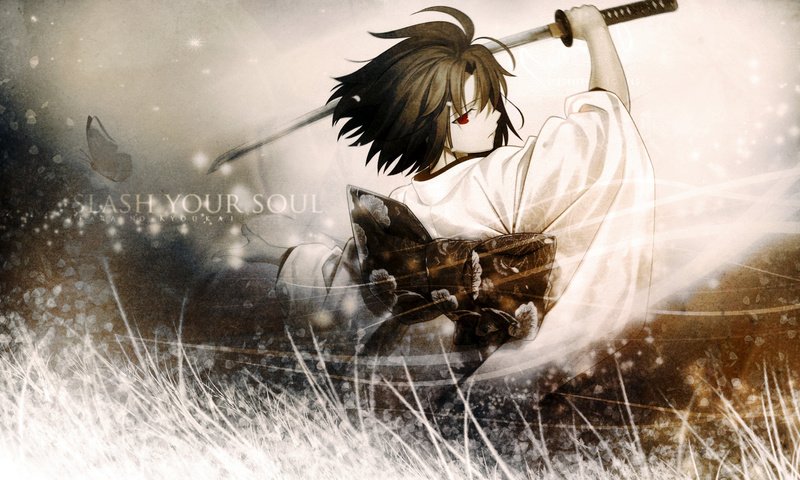 Обои обои, меч, аниме, самурай, wallpaper, sword, anime, samurai разрешение 1920x1080 Загрузить