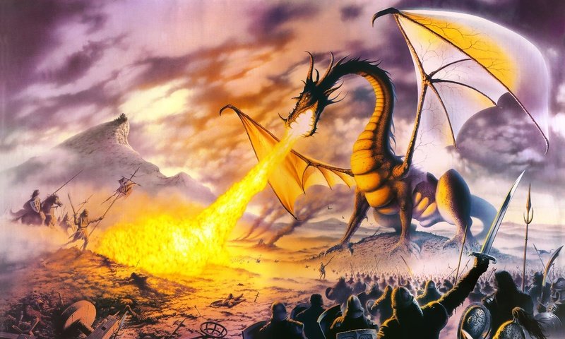 Обои фентези, steve read, dragon lord, дракон, воины, огонь, fantasy, dragon, warriors, fire разрешение 2495x1497 Загрузить