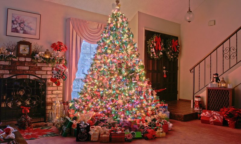 Обои новый год, елка, лестница, зима, дверь, new year, tree, ladder, winter, the door разрешение 2560x1600 Загрузить