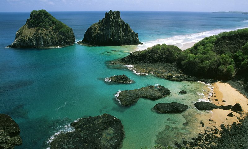 Обои скалы, берег, море, горизонт, побережье, океан, rocks, shore, sea, horizon, coast, the ocean разрешение 1920x1200 Загрузить