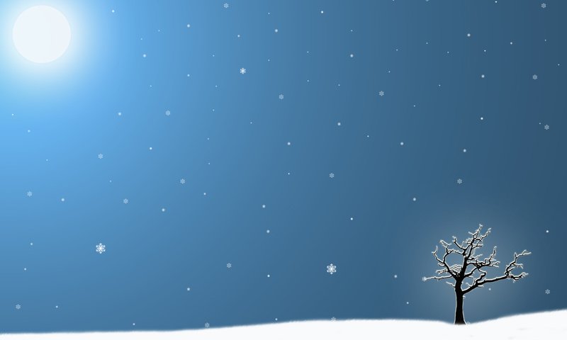 Обои солнце, зима, снежинки, одинокое дерево, the sun, winter, snowflakes, lonely tree разрешение 1920x1200 Загрузить