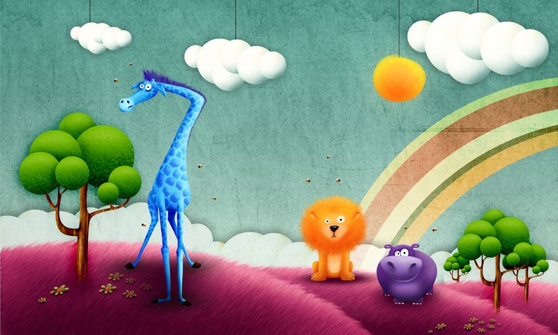 Обои радуга, африка, жираф, бегемот, rainbow, africa, giraffe, hippo разрешение 2560x1600 Загрузить