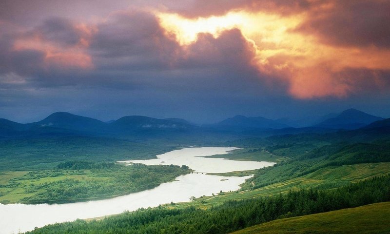 Обои река, горы, холмы, закат, river, mountains, hills, sunset разрешение 1920x1080 Загрузить