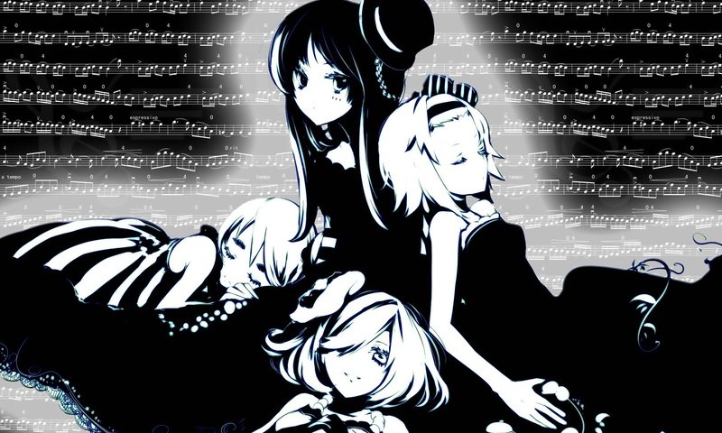 Обои k-on, черно-белое аниме, black and white anime разрешение 1920x1200 Загрузить