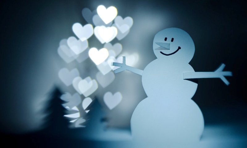 Обои новый год, зима, снеговик, сердечки, новогоднее настроение, new year, winter, snowman, hearts, christmas mood разрешение 1920x1200 Загрузить