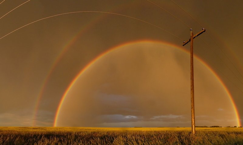 Обои небо, вечер, пейзаж, радуга, the sky, the evening, landscape, rainbow разрешение 2560x1440 Загрузить