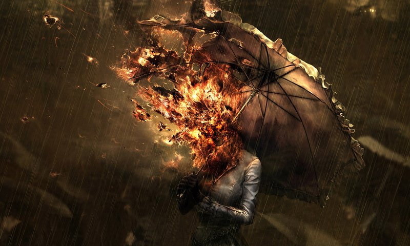 Обои пламя, девушка, зонтик, flame, girl, umbrella разрешение 1920x1080 Загрузить