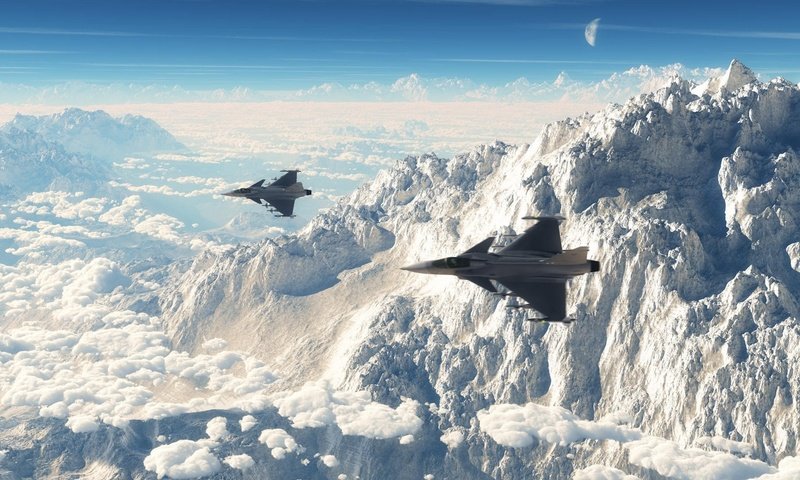 Обои небо, горы, самолет, истребитель, the sky, mountains, the plane, fighter разрешение 1920x1080 Загрузить