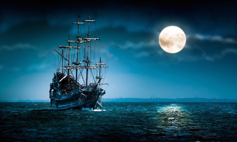 Обои ночь, море, корабль, night, sea, ship разрешение 2560x1600 Загрузить