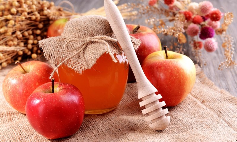 Обои яблоки, мед, банка, apples, honey, bank разрешение 3000x1970 Загрузить
