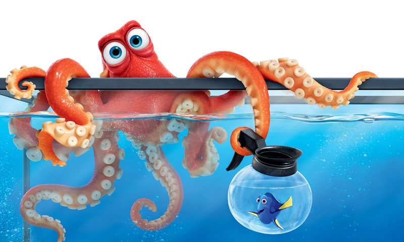 Обои осьминог, мультфильм, аквариум, рыбка, в поисках дори, finding dory, дори, octopus, cartoon, aquarium, fish, in finding dory, dori разрешение 3840x2400 Загрузить